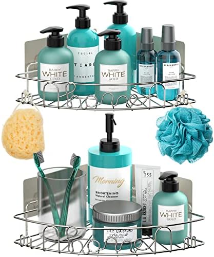 Organizador de banheiro do chuveiro WECVLAG com aço inoxidável à prova de ferrugem montado na parede, armazenamento de cesta de suporte de prateleira de shampoo adesivo para banheira de cozinha…
