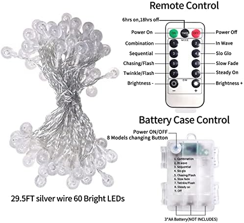 Luzes de corda operadas por bateria Vimeepro de 30 pés de controle remoto de 30 pés IP65 Luzes de fada de bola de cristal