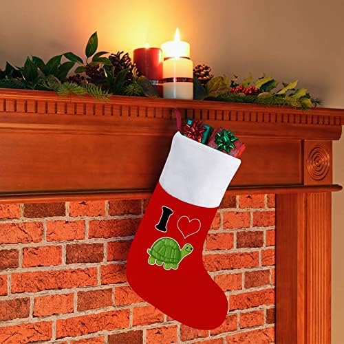 Eu amo tartarugas meias de natal vermelha veludo com saco de doces branco decorações de natal e acessórios para festas de família