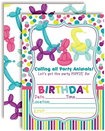 Amanda Creation Bold Bolloon Animal Birthday Party Invitations, 20 5 x7 Cartões com vinte envelopes brancos