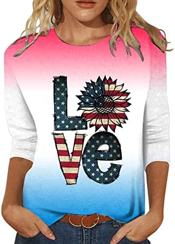 Cadeiras de manga G para mulheres Quarto de julho Camisa feminina Moda 3/4 Manga Independence Day Womens trabalham camisas