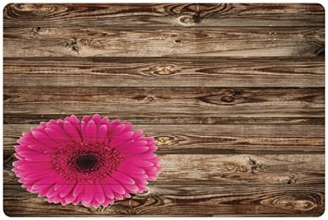 Tapete de estimação rústica lunarável para comida e água, pétalas de flores rosa gigantes gigantes na tábua rústica de madeira estampa