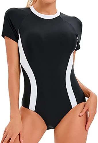 KCJGIKPOK Bikini no novo traje de surf de manga curta do traje esportivo conservador de roupas de banho feminina de fronteira feminina correspondência de cores ocidentais