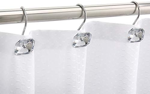 Ganchões de cortina de chuveiro de diamante Chictie, anéis de cortina de chuveiro decorativo de cristal branco, conjunto de 12 shorts