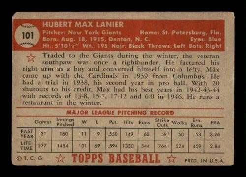 101 Max Lanier - 1952 Topps Baseball Cards classificados VG - Baseball Slabbed Autographed Vintage Cards