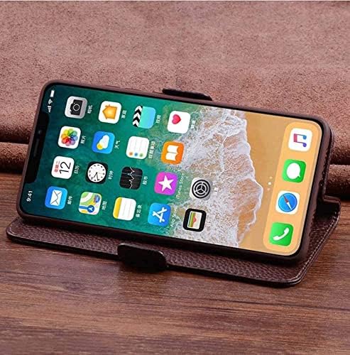 Ganyuu Lychee Padrão Genuíno Campa de Couro Galetra, Caixa Flip Shocks para Apple iPhone 11 Pro Max 6,5 polegadas [suporte