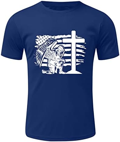 BEUU 4 de julho Soldier Short Sleeve T-shirts para homens, bandeira dos EUA Jesus Jesus Cross Print Patritic Athletic