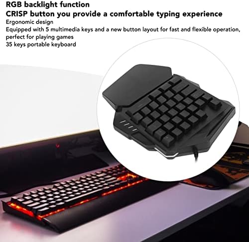 Teclado de uma mão, 35 teclas RGB Backlight Keyboard mecânico para laptop, desktop e teclado de jogos com fio USB portátil