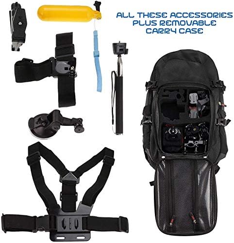 Backpack da câmera de ação da Navitech e kit de combinação de acessórios 18 em 1 com cinta de tórax integrada-compatível