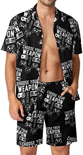 Escolha o seu jogador de armas jogadores de jogo de 2 peças de peças da praia Button Hawaiian Camisa de manga curta