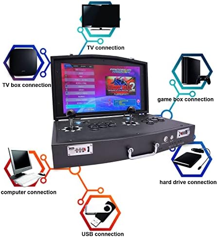 RSTJ-WJF Caixa de máquina de caça portátil de arcade com HDMI/VGA/USB/AUDIO, 18,5 polegadas 1280x720 Console de videogame Full HD com arcade joystick suportes salvar jogo/load/add jogo, 64g