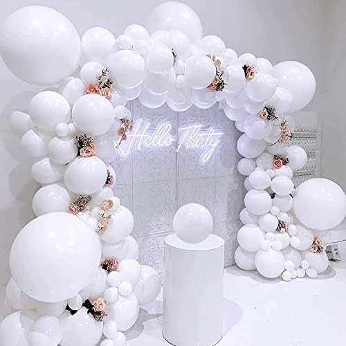Balões brancos, kit de arco de guirlanda de balão branco de 106pcs com 18+12+10+5 polegadas de tamanhos diferentes balões