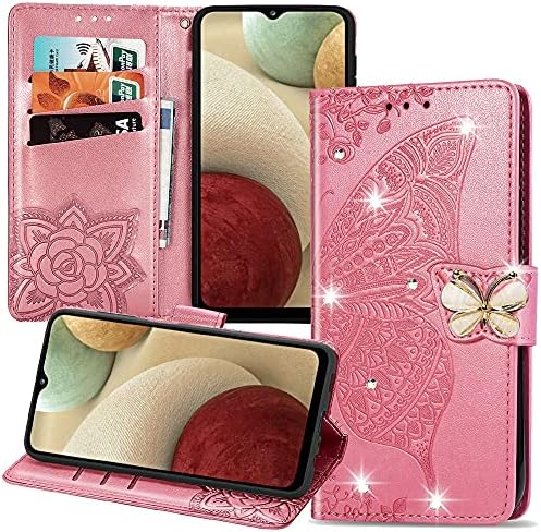 Isadenser Galaxy XCover 6 Pro Caso da carteira Faux Coloque de couro Diamonds Diamonds Glitter Butterfly Kickstand Protecção de choque