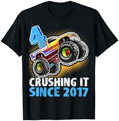 4 esmagando-o desde 2017 Monster Truck 4th Birthday Gift Boy T-Shirt