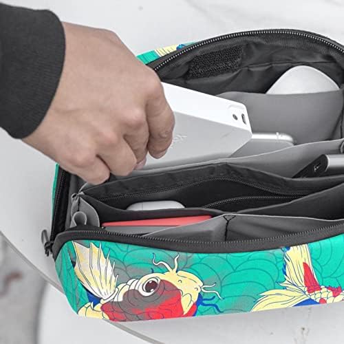 Organizador de eletrônicos, bolsa organizadora de cabo, caixa de viagem de organizador eletrônico, bolsa de cosméticos, bolsa de tecnologia, carpa de peixe colorida