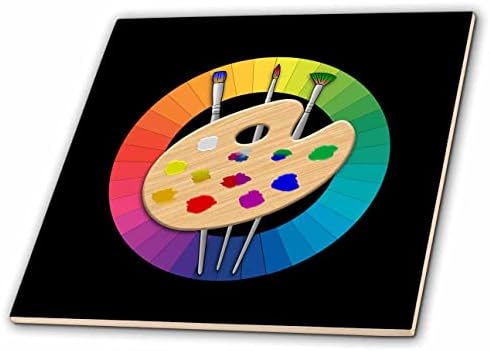3drose uma paleta de tinta artista com pincéis sobre uma roda de cores. - Azulejos