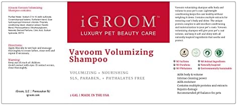 Igroom VaVoom Volumizando shampoo de cachorro, cuidados de beleza de animais de estimação de luxo, adicionar corpo e volume,