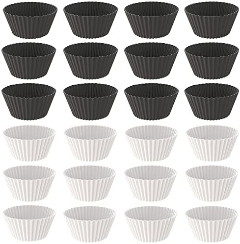 Copos de assadeira de silicone reutilizáveis, moldes de silicone, preto fosco e branco fosco de 24 pacote.