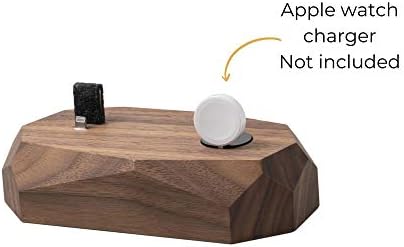 Dock de combinação de madeira maciça de carvalhos compatível com iPhone e Apple Watch, para 2 dispositivos de maçã, um cabo