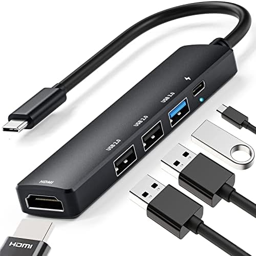 Kioosdinfely USB C Hub, adaptador multiporta de 5 em 1 com [4K HDMI], [100W Power Delivery], 1USB 3.0 Port & 2USB 2.0 Porta