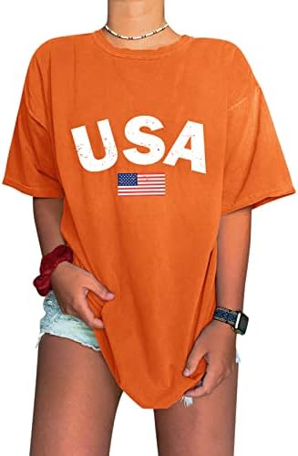 4 de julho T-shirt for Women USA Flag de verão casual manga curta Camisas de pescoço estrelas listradas camisetas patrióticas
