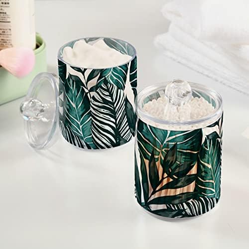 Folhas tropicais Palms de cotonete Cotton Swab Recipientes de banheiro Jarros com tampas conjuntos de algodão Round Round Suports Para
