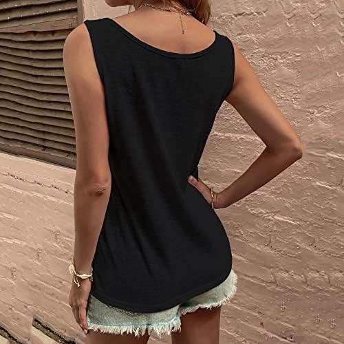 Tops sem mangas para feminino Summer Summer Fall Crew pescoço slim túnica cami tanque básico Tops básicos Camisole Vest Tee Ladies Button OC