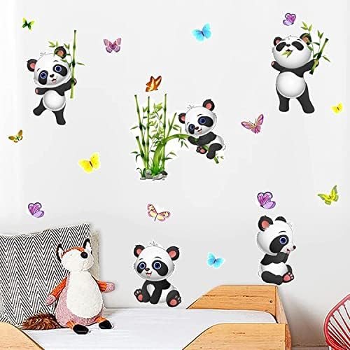Decalques de parede de bambu e borboleta panda, descascar e colar adesivos de parede de animais removíveis para crianças decoração de berçário de quarto de quarto