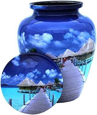 HLC Urns - Bela Cremação Azul Real da praia Urna para cinzas humanas - Urna funerária adulta - Urna a acessível para cinzas - 10,5 x 6 “, adorável cremação azul de praia urna)