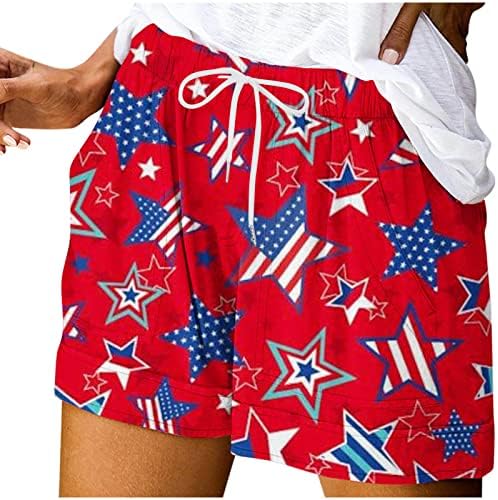 Oplxuo Independence Day Shorts para Women Star Stripes American Bandle Shorts Canda elástica de cordão de empate 4º de julho Casual