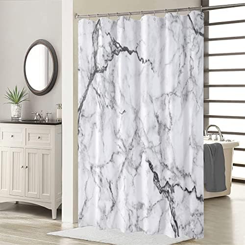 Cortina de chuveiro de mármore branco cinza de decoração, cortina de chuveiro de banho de mármore de luxo de luxo, cortina abstrata de banho moderna para decoração de banheira com 12Hooks 72x72in, tecido à prova d'água