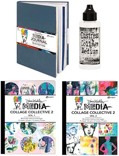 Dina Wakley Media - Novo para 2020 - Blue Mixed Media Journal by Ranger, Collage Collective Volumes 1 e 2, Tim Holtz Distress