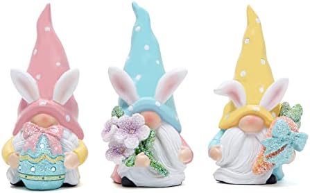 Hodao 3 PCs Gnomos de Páscoa Decoração Resina Bunny Gnomos Decorações Decorações de Páscoa de Páscoa de Primavera Para