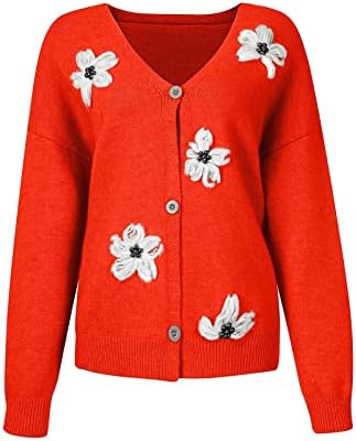 Manga longa feminina Kint Cozy Cardigans Sweater Sweater Vid Daisy Floral Botão Floral Louse Casual Casual Tops Casual