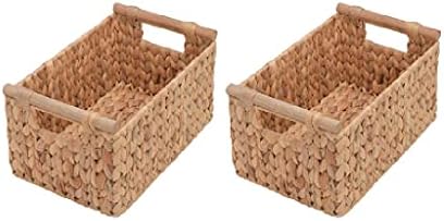 YCZDG Tarabola de armazenamento de peito à mão com alças de madeira, cestas de vime para acabamento, 2 cestas de armazenamento doméstico