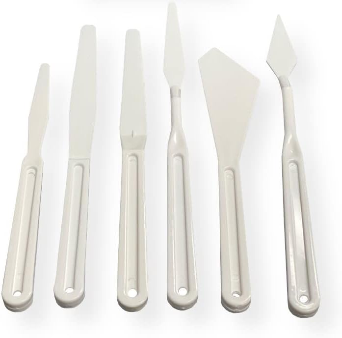 Heritage Arts AP246 Conjunto de 6 facas de paleta de plástico; Inclui 6 ferramentas: Trowell offset, Trowell offset, faca de cabeça de diamante offset, faca reta, faca reta e faca de cabeça larga de Scotty