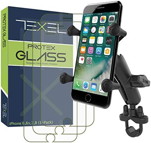 Texel Protex Glass Screen Protector para iPhone 6 6S 7 8 Pacote com montagem de moto de montagem RAM Montagem do trilho do guidão com