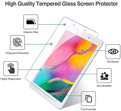 Procase Galaxy Tab A 8.0 2019 T290 T295 Pacote de estojos pesados ​​pretos com 2 protetores de tela de vidro temperado com 2