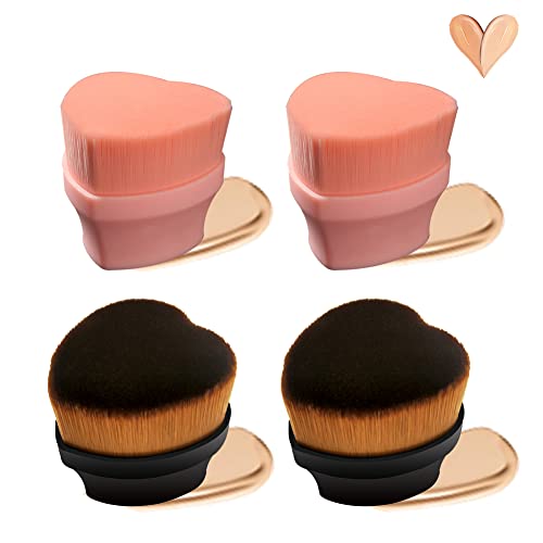 Brush de maquiagem da fundação, pincel Kabuki de 4 embalagem, pincel de fundação em forma de coração para maquiagem líquida,