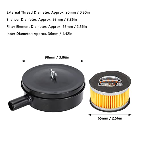 Filtro de silenciador do compressor de ar, silenciador de ruído preto Frea de 20 mm para sopradores portas de escape de caldeiras)