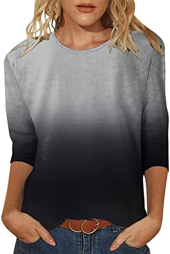 Tampos e blusas de mulheres 3/4 manga, tripagem de impressão de padrões vintage pescoço 3/4 mangas camisetas básicas para mulheres