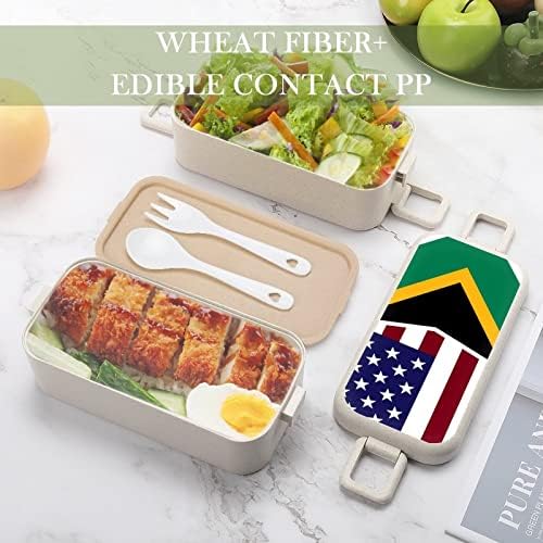 Bandeira americana e africana dupla empilhável Bento lancheira recipiente de almoço reutilizável com utensílio para jantar escolar