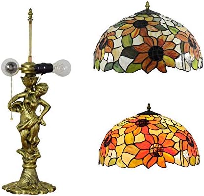 Zsblxhhjd tiffany lâmpada de mesa de 16 Tiffany manchado luminária de mesa de vidro americano jardim sol flor criativo arte