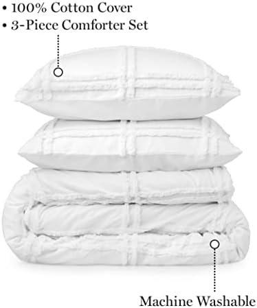 Martha Stewart Skylar Chenille Queen Size Size Conjunto - 3 peças | 1 Consolador e 2 travesseiros shams | algodão | Lavagem de máquina respirável, reversível e fácil- Máquina | Branco