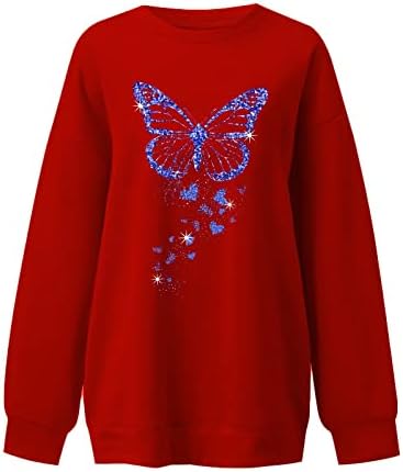 Beuu feminino casual butterfly impressão t camisetas gorjeta de goleta solta moletons soltos blusas de pulverização de manga longa confortável jumpers