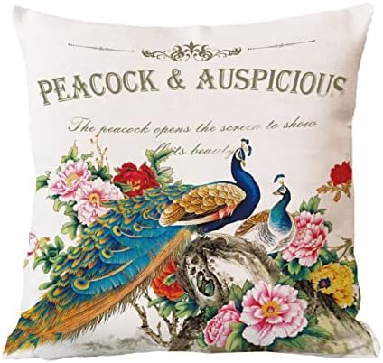 Pavão roxo azul rústico com flores Passagem de travesseiro de arremesso de pavão pintado de pavão pavão e almofada auspiciosa