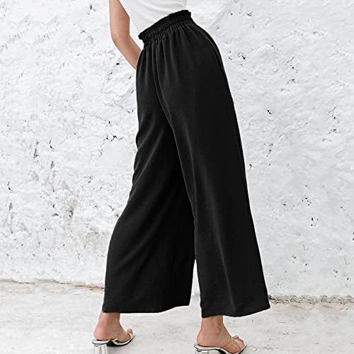 Hospedando calças de linho para mulheres soltas fits elásticos da cintura larga da cintura larga Palazzo calças de linho casual calças