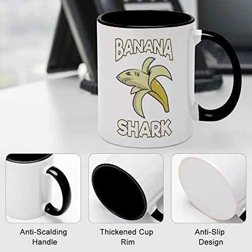 Caneca de cerâmica de tubarão de banana criativo preto interno xícara de café alça durável canecas exclusivas presentes