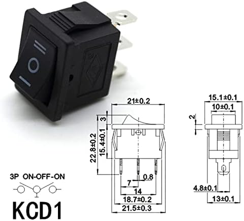 Larro Rocker Switch 10 PCs KCD1 Mini preto de 3 pinos On/Off/On Rocker Switch AC 6A/250V10A/125V 21 * 15mm Rocker Power