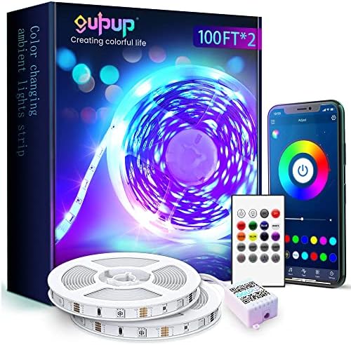 Luzes de tira LED GUPUP 150 pés, luzes de corda, controle de aplicativos Bluetooth, faixa leve de alteração de cor, luzes sincronizadas